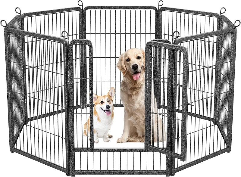 HOMIDEC Dog Pen 8 Panels 80cm High Indoor Outdoor Playpen with Door Silvery