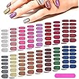 Maitys 16 Sheets Glitter Nail Wraps Nail Polish Strips Self-Adhesive Shine Solid Color Nail Full Wrap Stickers with 2 Pieces Nail File for Women DIY Manicure Tips(Retro Color)