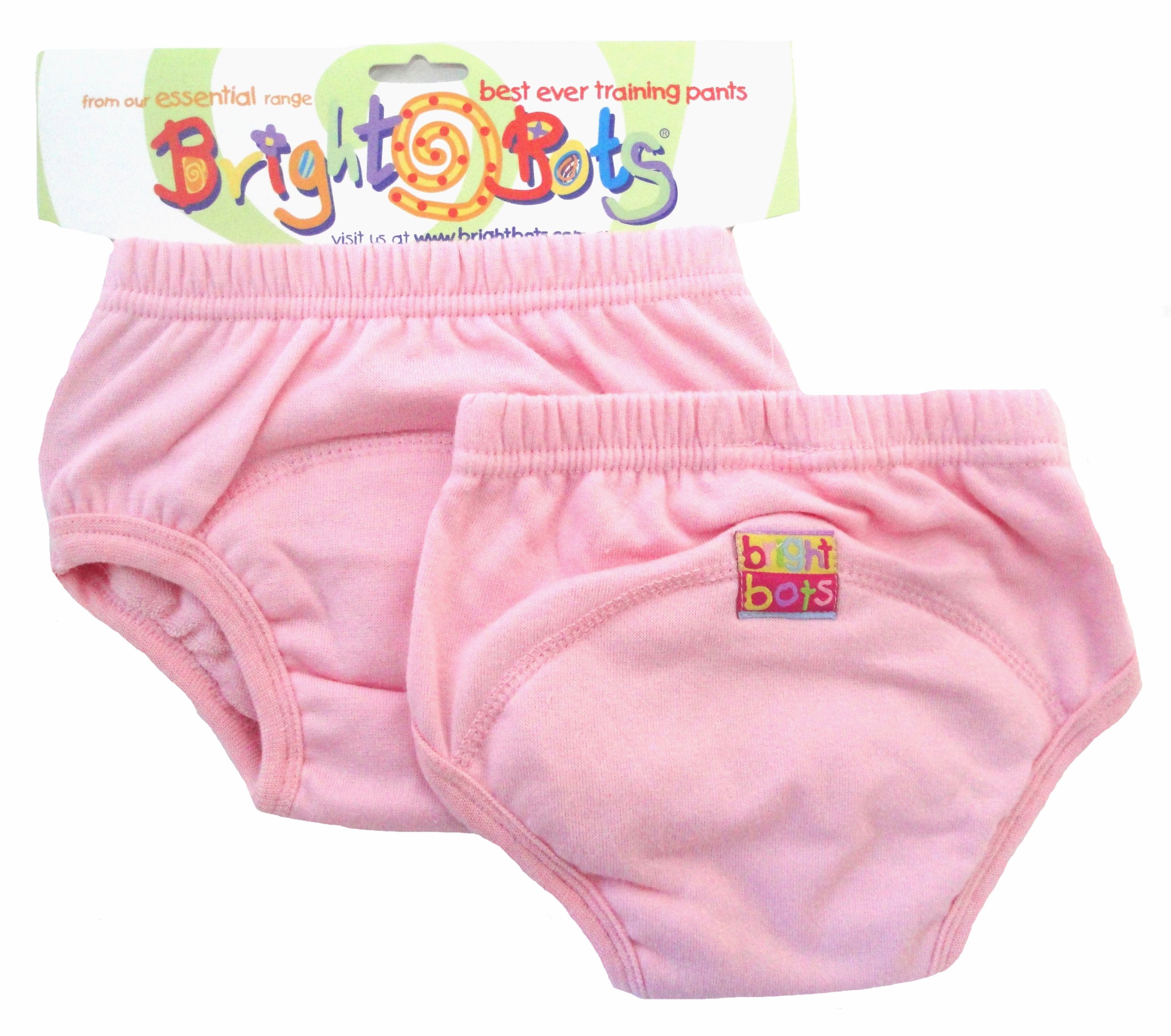 Bright Bots Potty Training Pants with Absorbent and Water Resistant Layer. Bright Pull On Washable Cotton Pants for Toddlers 2 Pack (L 2years, Pale Pink)