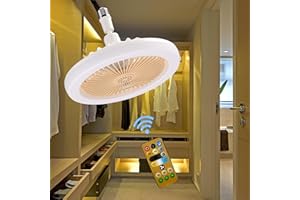 WOTOFULIN Socket Fan Light 10 Inches Socket Fan Ceiling Fan with Light Dimmable Remote Control 3 Fan Speeds E26/E27 Light Socket Fan for Bathroom Bedroom Closet Kitchen(Yellow)