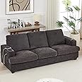 HOSTACK 89" Sofa, Comfy Sofa Couch with Extra Deep Seats, Modern 3 Seater Sofa with USB Charging Ports & 2 Cup Holders, Chenille Upholstered Sofa for Apartment, Living Room, Office, Dark Grey