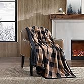 Eddie Bauer - Throw Blanket, Brushed Fleece & Plush Sherpa Soft Blanket, Throw Blanket for Couch & Bed (Cabin Plaid Beige, 50" x 60")
