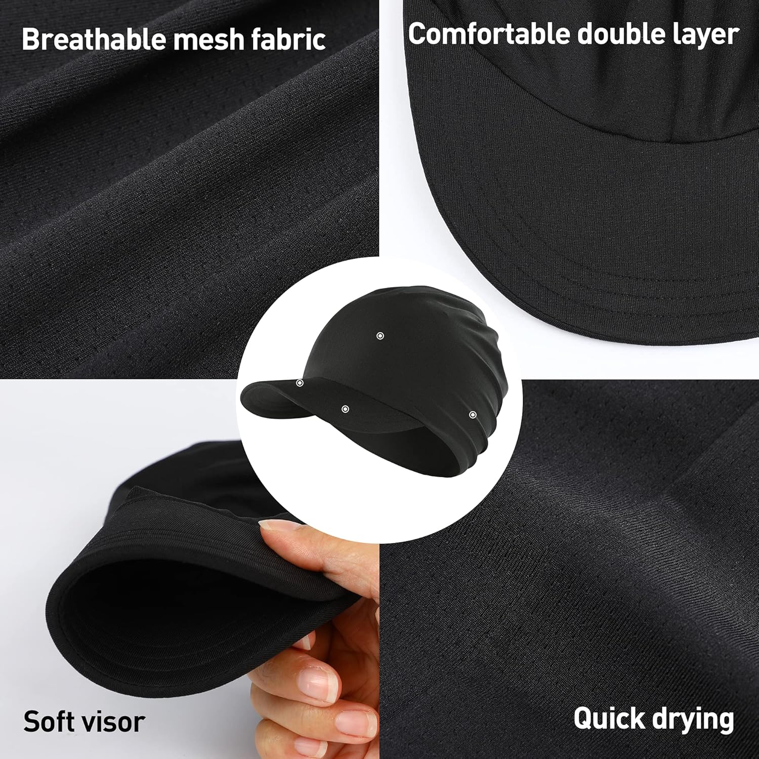 Arcweg Cycling Caps Biking Hat Uv-Protection Sweat Absorbent Cycling Hat Under Helmet Foldable Bicycle Helmet Liner Cap Golf Skull Cap for Men & Women Black: Clothing