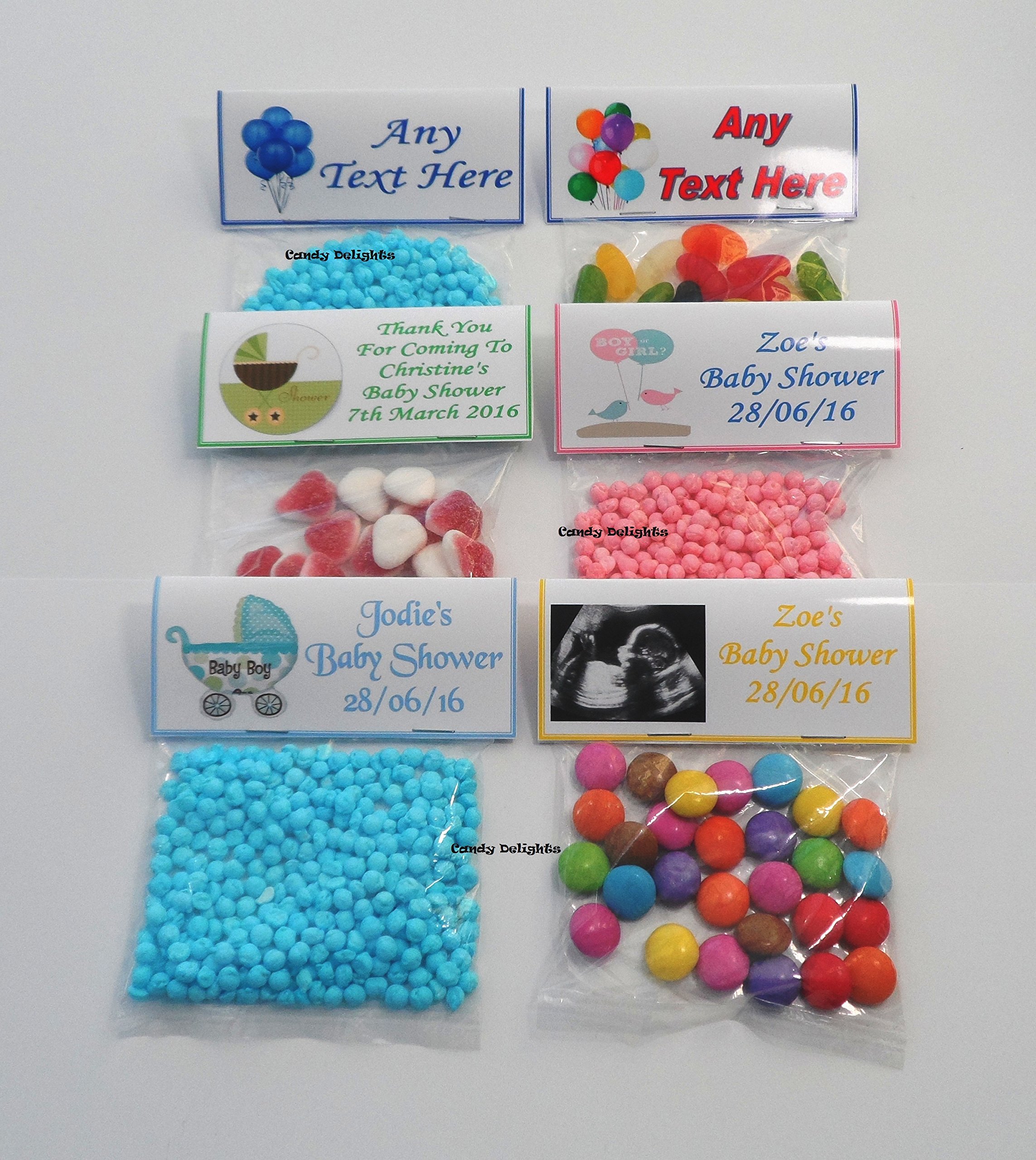 30 Personalised DIY Sweet Bag Wrappers Baby Shower Favours Free P&P
