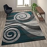 Flash Furniture Cirrus Collection Swirl Patterned Area Rug - Turquoise Olefin Fibers with Jute Backing - 8' x 10' - Entryway,