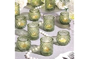 NITIME 12pcs Assorted Green Votive Candle Holders, Tea Lights Candle Holder for Table Centerpiece, Green Candle Holders for Wedding, Bridal Shower and Tea Party Decorations