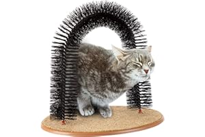 Cat Self-Groomer - Bristle Ring Brush Cat Arch with Carpeted Base, Back Scratcher and Massager for Controlling Shedding and Claws by PETMAKER (Black)