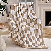 Joiedomi Throw Blanket for Couch Bed, Checkered Knitted Blankets Gifts for Women Mom Girls, Cozy Cute Soft Throw Home Room Decor Aesthetic for Women Mothers Birthday Gifts 50x60 Inches