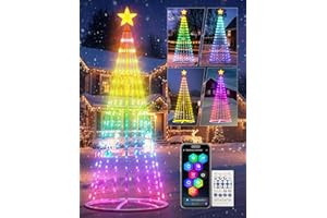 BraveDream 8ft Smart Lighted Christmas Cone Tree Outdoor, 16 Mil Color Changing, Music Sync, Timer, Group Control, RGB Led Christmas Decorations for Indoor Outdoor