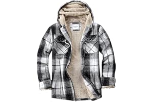 Veusna Men's Zip Up Flannel Shirt Jacket Fleece Lined Long Sleeve Plaid Coat Heavyweight Hoodie with Hood