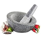 VonShef Angled Granite Mortar and Pestle Herb Spice Grinder Set Perfect For Making Guacamole Salsa Curry Paste and Pesto, Gray, 6.5 Inch Diameter