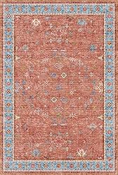 Bohemian Tribal 5x7 Terracotta & Sky Blue Rug for