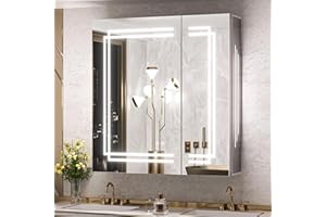 TokeShimi Medicine Cabinet 30x32 in Bathroom LED Vanity Mirror 3 Colors Stepless Dimming CRI 80+ Anti-Fog Memory Funtion Wall Mount Make up Mirror for Bathroom Décor