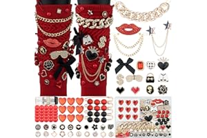 DoDoBeads 85 Pcs Junk Socks Charms Kit, Black and Red Charms for Socks, Brooches and Pins for Women, ShoeCharms with Bows, Sneakers DIY Kit with Pearls Rhinestones Chains