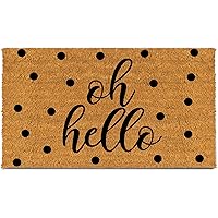PLUS Haven Coco Coir Door Mat with Heavy Duty Backing, Oh Hello Doormat, 17.5”x30” Size, Easy to Clean Entry Mat, Beautiful C