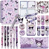 GFDSJKLCTH Cute Stationery Gift Set Kawaii Back to School Including Notebook Pencil Cas Ballpoint Pen ID Badge Holder Stickers Key Chain Bookmark （purper）