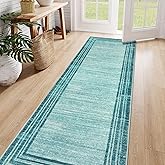 Lahome Abstract Runner Rug,Teal 2.5x8 Runners for Hallways Washable Non-Slip Kitchen Rug Runner,Low-Pile Soft Entryway Runner Rug Minimalist Solid Indoor Carpet Runner for Bedroom Laundry Bathroom