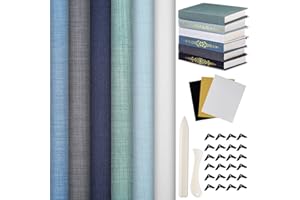 Humyoun Book Binding Cloth Kit, Includes 12''x16'' Bookcover Cloth Fabric 24 Decorative Corners 3 Iron on Vinyl Sheets Bone Folder Tools, Backing Paper,for Old Book DIY Craft Supplies(Cool Color)