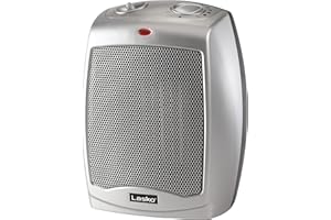 Lasko Desktop Electric Ceramic Space Heater with Adjustable Thermostat, 2 Heat Settings and Fan Only Mode, 9.2 Inches, Silver, 754200