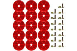 PLUMAGEpp 15 Pcs Front Reflector Round for Driveway Fence Gate Posts Trailers Safety Reflectors Automobiles Boats Mailboxes Reflector,Matching Screws Included(2.4inch Red)