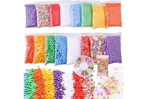 LOLO CRAFTS Slime Foam Beads Floam Balls – 18 Pack Microfoam Beads Kit 0.1-0.14 and 0.28-0.35 inch Colors Rainbow Fruit Beads Craft Add ins Homemade DIY Kids Ingredients Flome Styrofoam Supplies Big