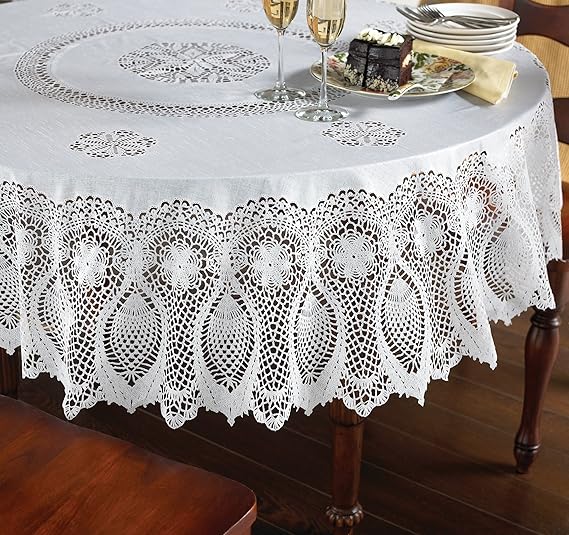 The Paragon Vinyl Lace Tablecloth 70" Round Faux Lace Plastic Table