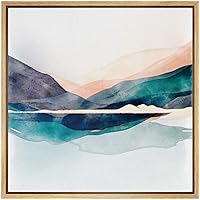 SIGNWIN Framed Canvas Wall Art Sunset Over Green Blue Mountains with Lake Landscape Wilderness Watercolor Abstract Modern Scenic Relax/Calm for Living Room, Bedroom, Office - 16