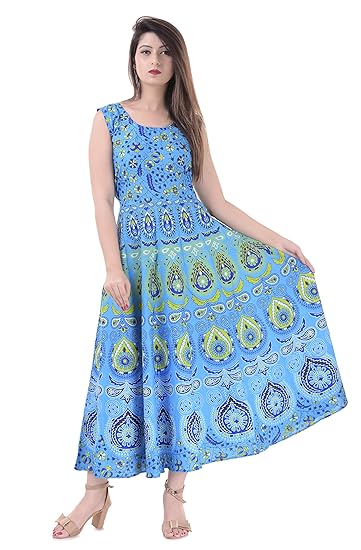 Women's Cotton Dress (ADMidi053_Blue_Free-Size)