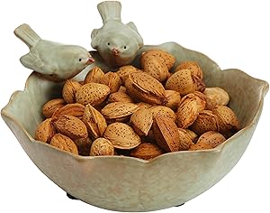 MyGift Decorative 2 Birds Garden Design Ceramic Green Serving Bowl/Jewelry Tray/Candy & Nut Dish