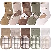TRUEHAN 5 Pairs Toddler Non Slip Socks with Grips Baby Socks for Kids Girls Boys