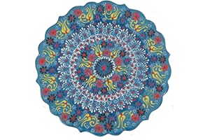 Ayennur Turkish Decorative Plate 9.85"(25cm) Handmade Ceramic Ornament for Home&Office Wall Hanging Decor (Blue)