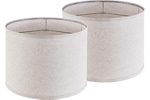 JERHOUS Drum Lamp Shades Set of 2 Beige and Gray Lampshade Medium 13``Top x 13``Bottom x 10``High(Spider) Natural Linen Lamp Shade for Table Lamp & Bedside Lamp - Top and Bottom Self Trim