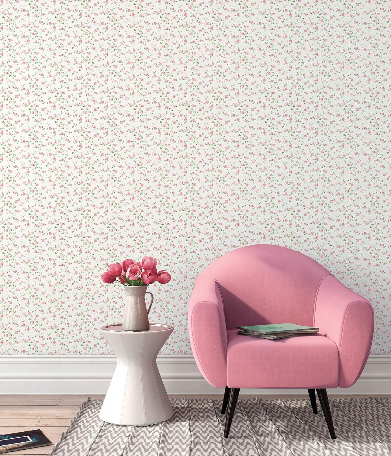 Galerie G67889 Miniatures 2 Small Rose Trail Design Wallpaper, Pink/White, 10m x 53cm - Image 3