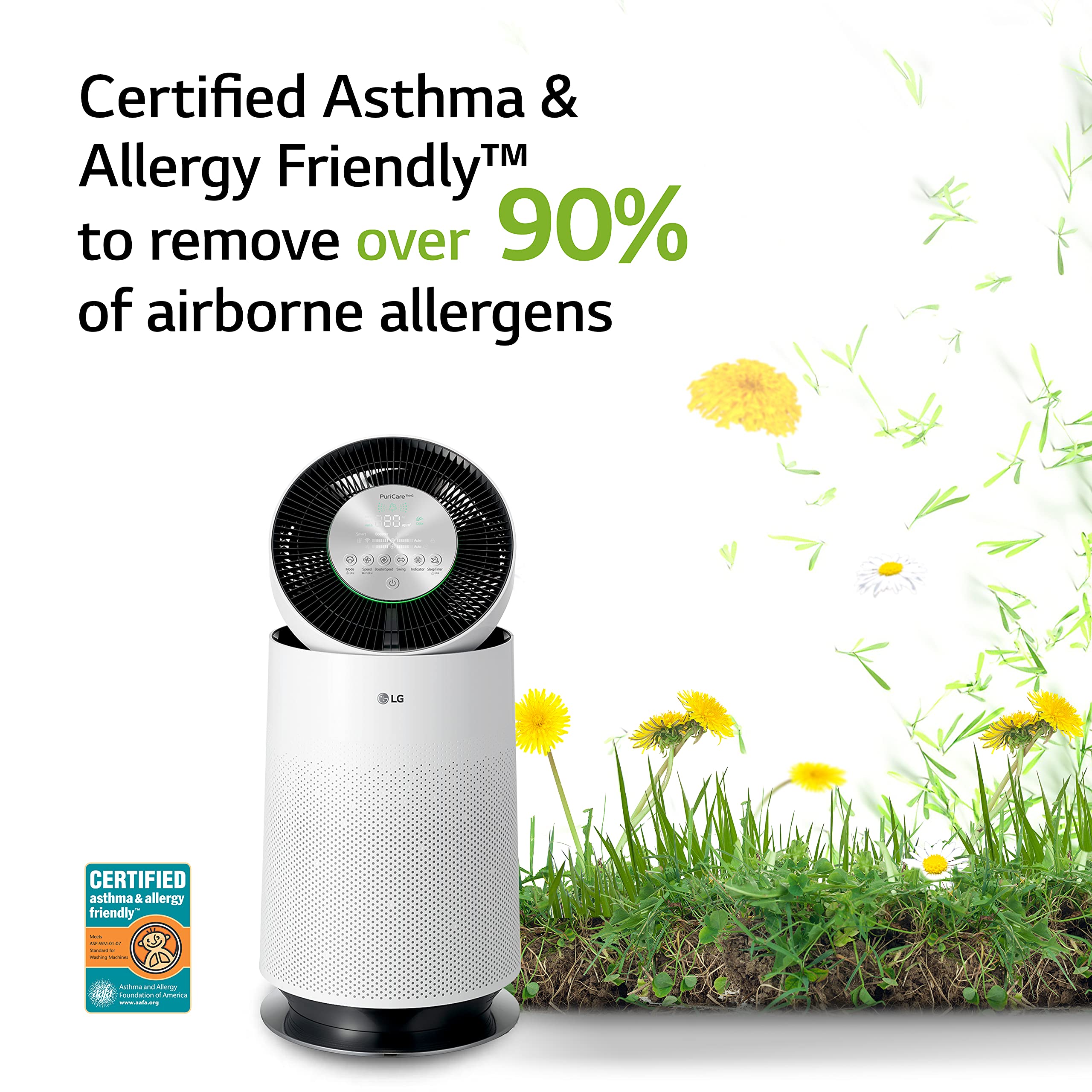 LG PuriCare 360-Degree Single Air Purifier with Clean Booster, ThinQ Wi-Fi and Voice Control (AS330DWR0), 310 sq. ft, White