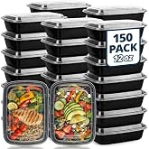 Tiya Meal Prep Containers with Lids - 150 Pack 12 oz BPA-Free Plastic Food Storage Containers Leak-Proof, Microwave, Dishwasher &amp; Freezer Safe Reusable To-Go Boxes for Portion Control &amp; Catering