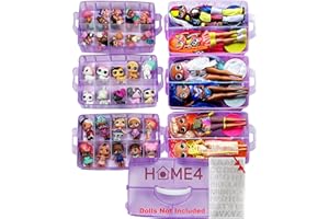 HOME4 No BPA 60 Adjustable Compartments 6 Layers Stackable Storage Container Organizer Carrying Display Case, Compatible with Small Toys Lol, Shopkins, Omg (Dolls Not Included) (Purple)