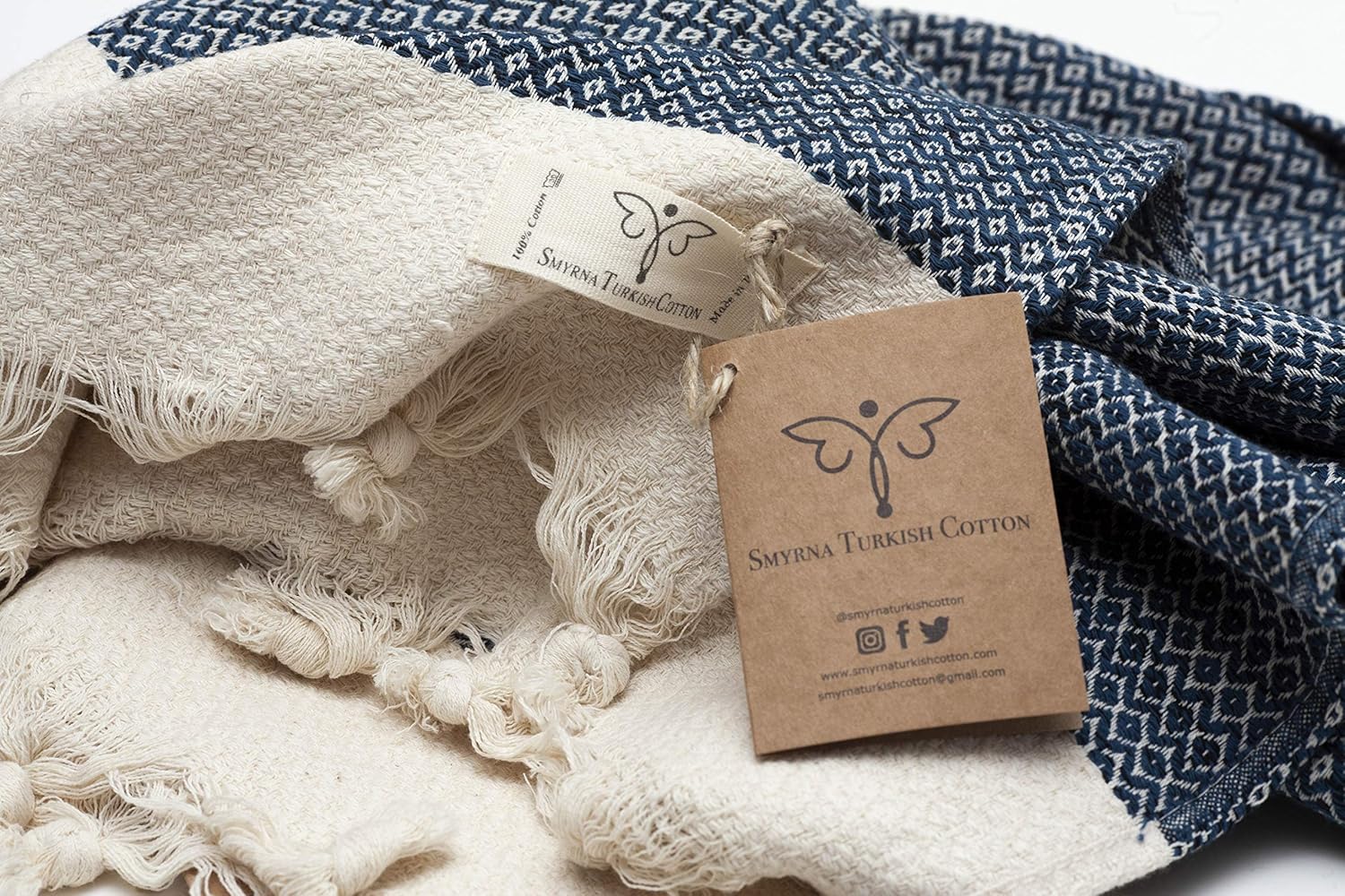 Smyrna Original Turkish Hand Towels Set of 2 | 100% Cotton, 16 x 40 Inches | Decorative Bathroom Peshtemal Towel for Hand, Face, Hair, Gym, Yoga, Tea, Dishcloth, Kitchen and Bath (Navy): Kitchen & Dining