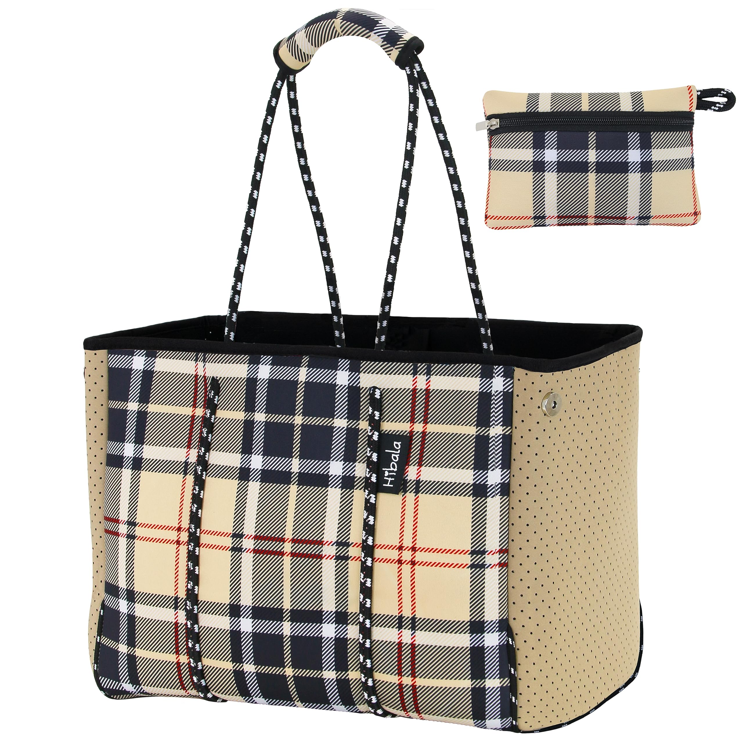 Photo 1 of Hibala Neoprene Multipurpose Beach Bag,Gym/Travel/Pool Bag,Tote For Women&Men (BR Plaid)
