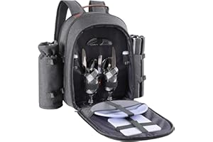 Apollo Walker Picnic Backpack Set for 2 Person with Cooler Compartment, Detachable Bottle/Wine Holder, Fleece Blanket, Plates and Cutlery Set (Dark Gray)