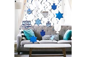 The Dreidel Company Hanukkah Swirl Decorations, Includes 12 Swirls with Foil Hanukkah Cutouts 24" and Swirls Alone Hang 18" (Single)