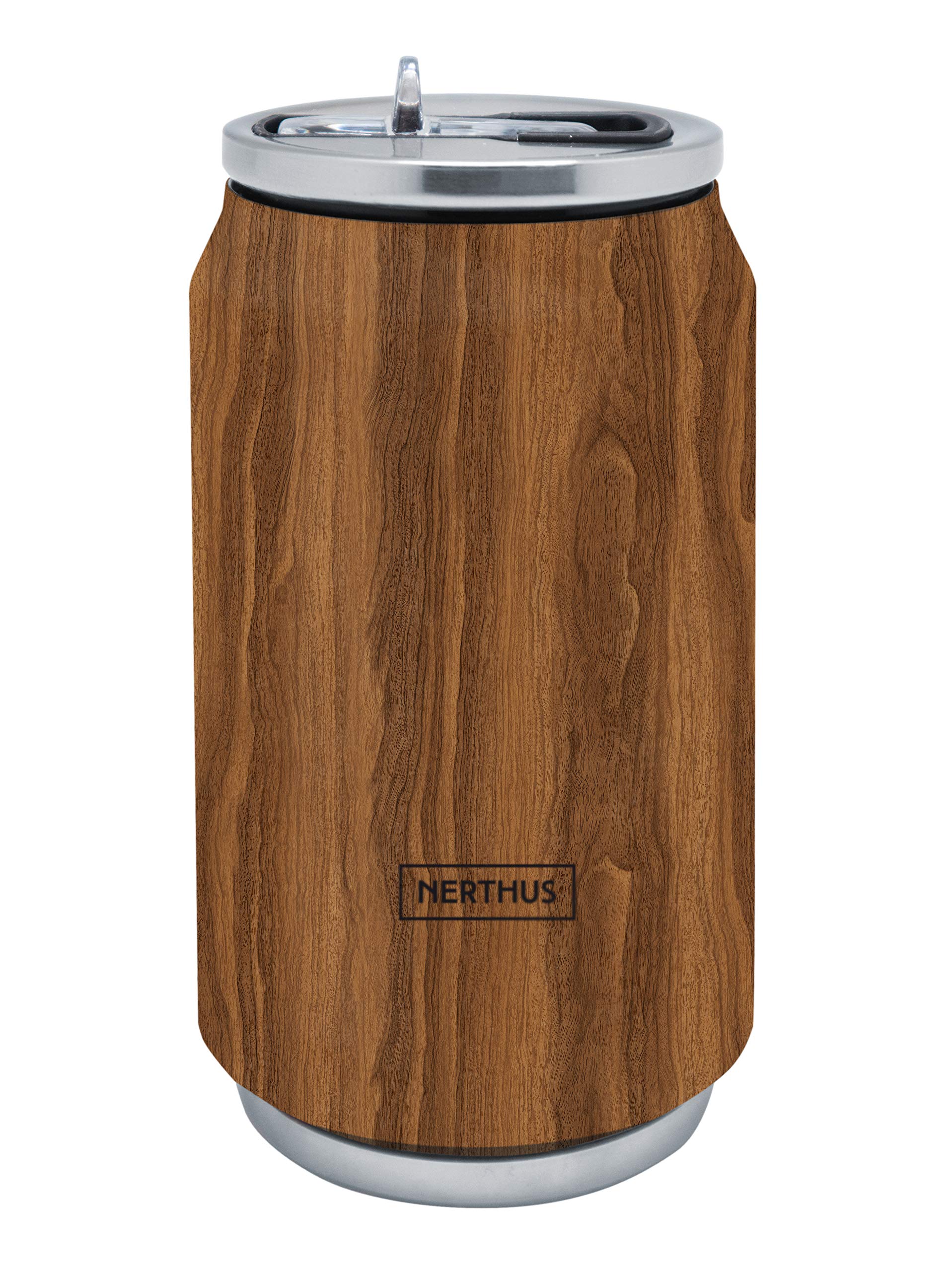 NERTHUS FIH 788 Double Wall Isothermal Can Wood Colour 330 ml, Stainless Steel, Silicone Gasket, BPA Free, 18/8