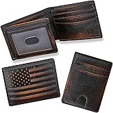 DK86 USA Flag Wallet for Men Slim Rfid Bifold Genuine Leather 2 ID Window With Gift Box (black brown with US flag)