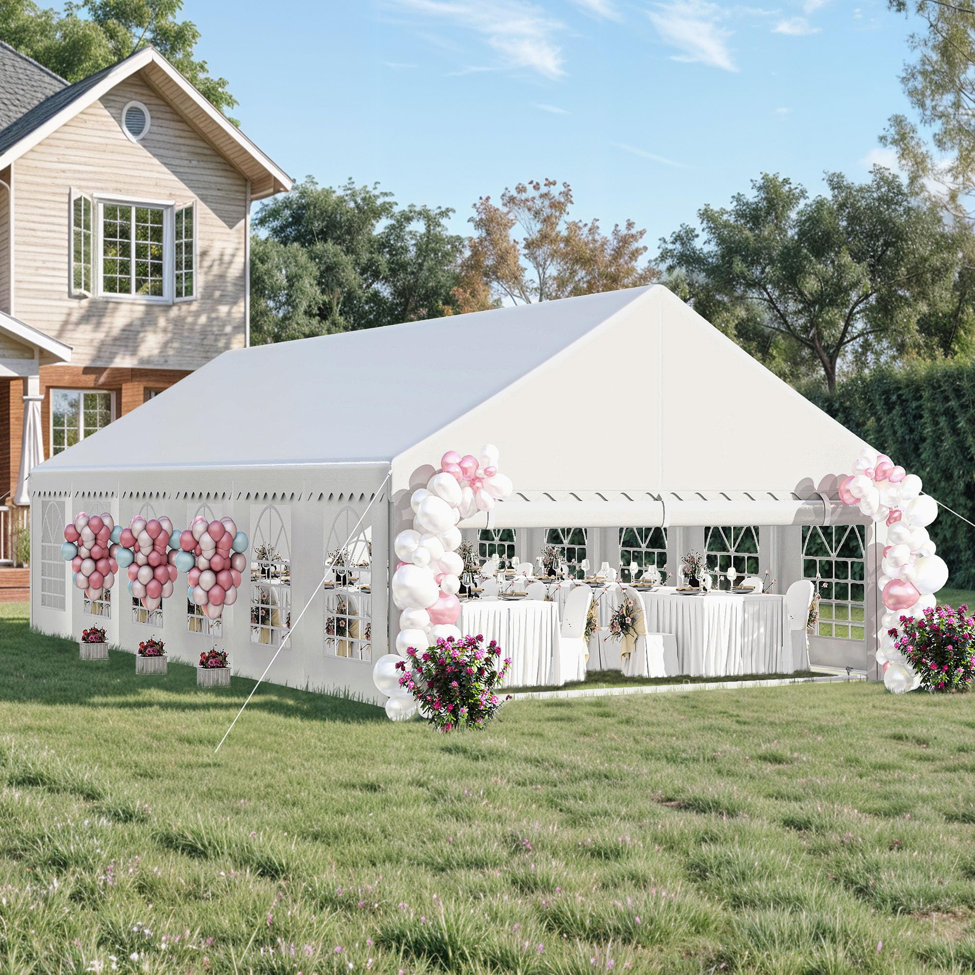 Photo 1 of DWVO 20x40FT Large Party Tent Outdoor Canopy with Removable Sidewalls, Arched Windows, and Wave Roof Design for Wedding, Birthday, and Event Shelter, White
