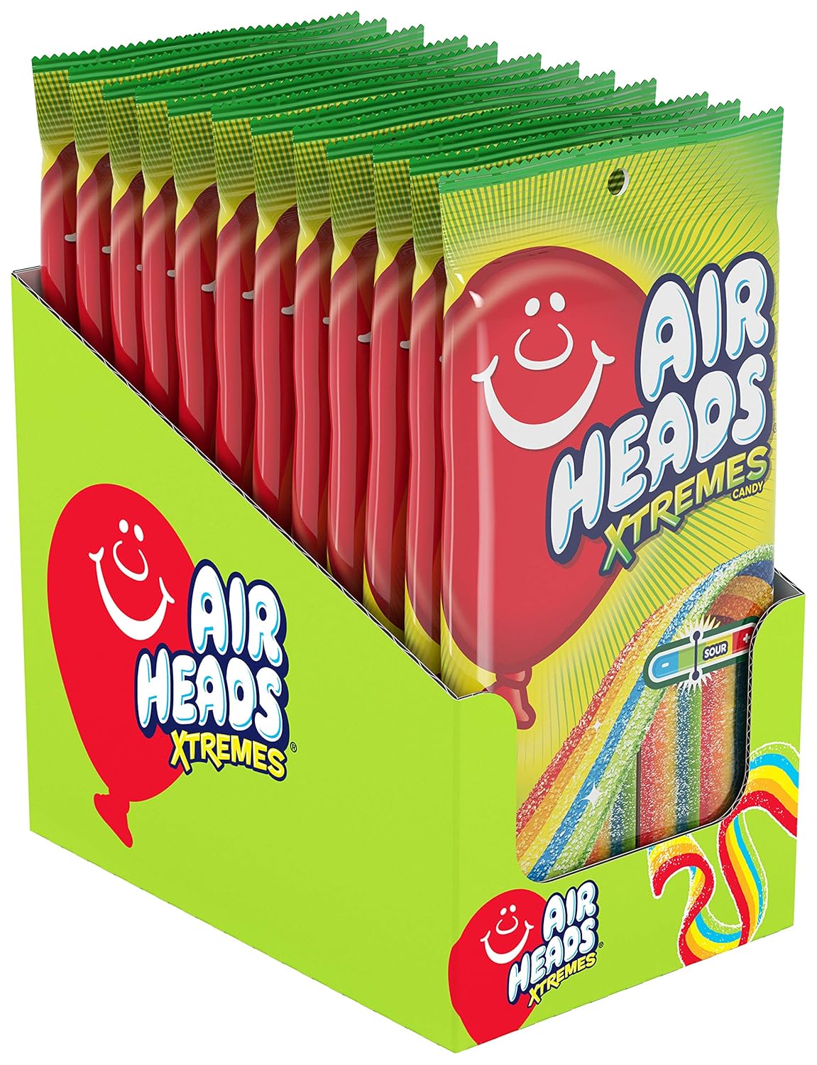 Amazon Com Airheads Xtremes Belts Sour Candy Rainbow Berry Non Melting Bulk Party Bag 4 5 Oz Pack Of 12 Gummy Candy Grocery Gourmet Food