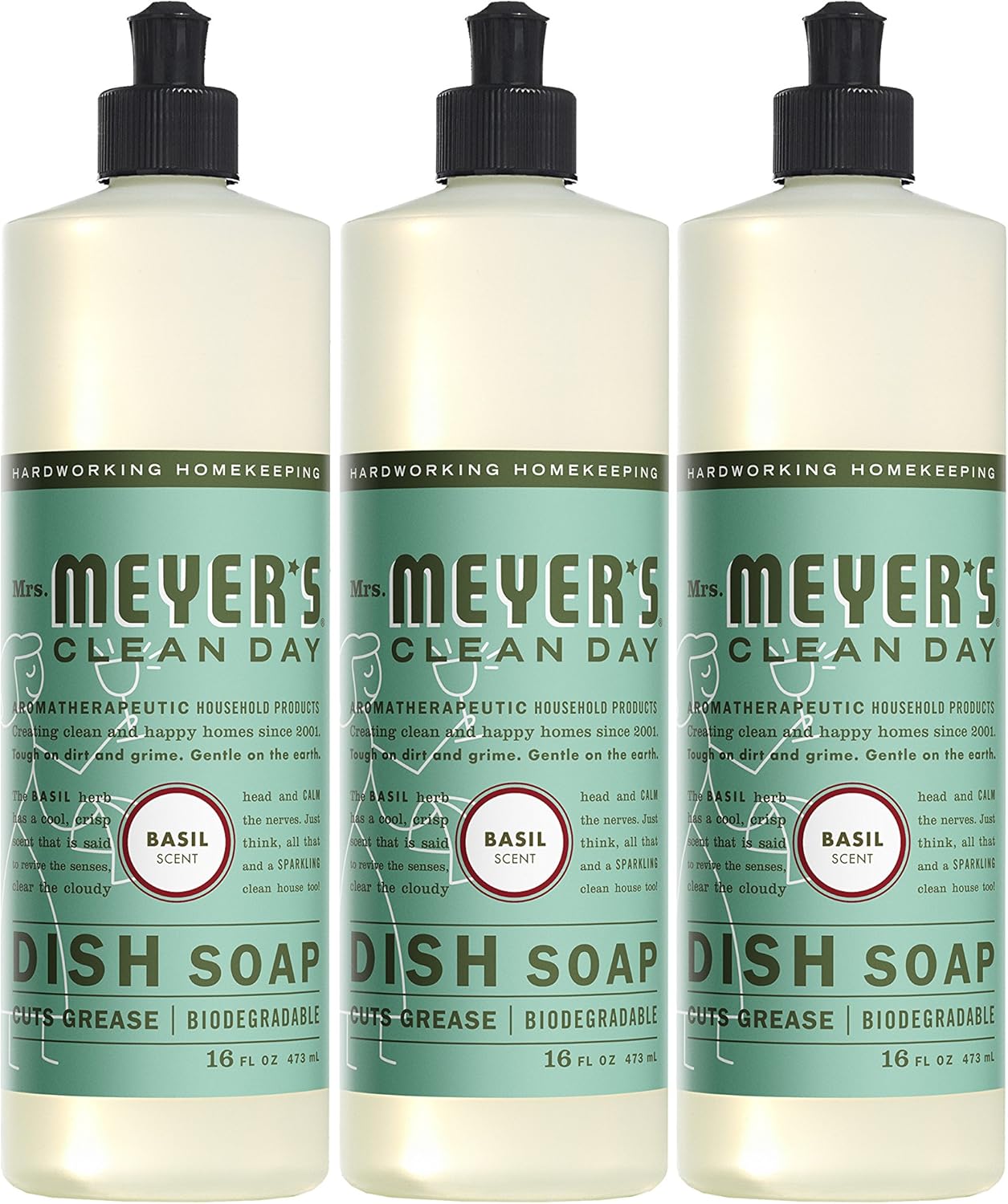 Mrs. Meyer's Clean Day Liquid Dish Soap, Cruelty Free Formula, Basil Scent, 16 oz- Pack of 3: Health & Personal Care