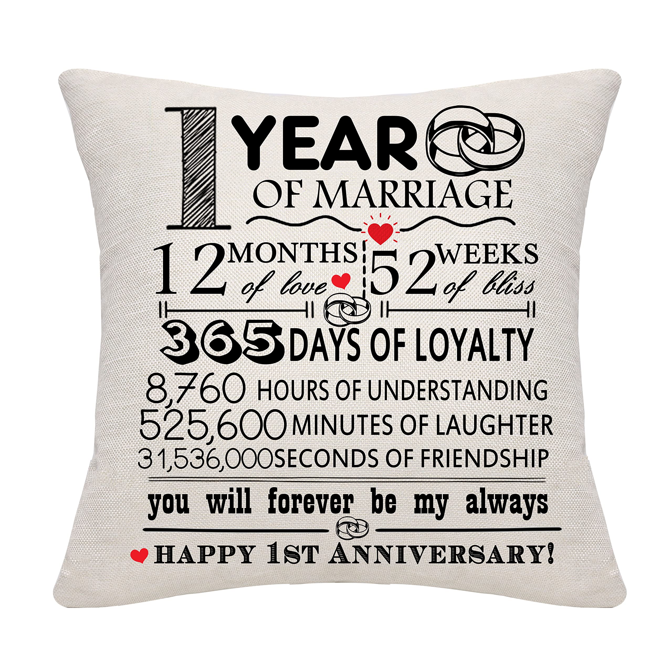 1 Year of Marriage Gift 1st Wedding Anniversary Cushion Cover Keepsake Decoration Gift for Couples Parents Women Men Mum Dad Husband Wife Grandma Grandad Aunt Uncle Friends (1 YEAR) โ image 1