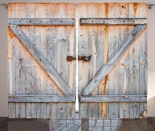 Amazon Com Ambesonne Rustic Curtains Old Wooden Garage Door