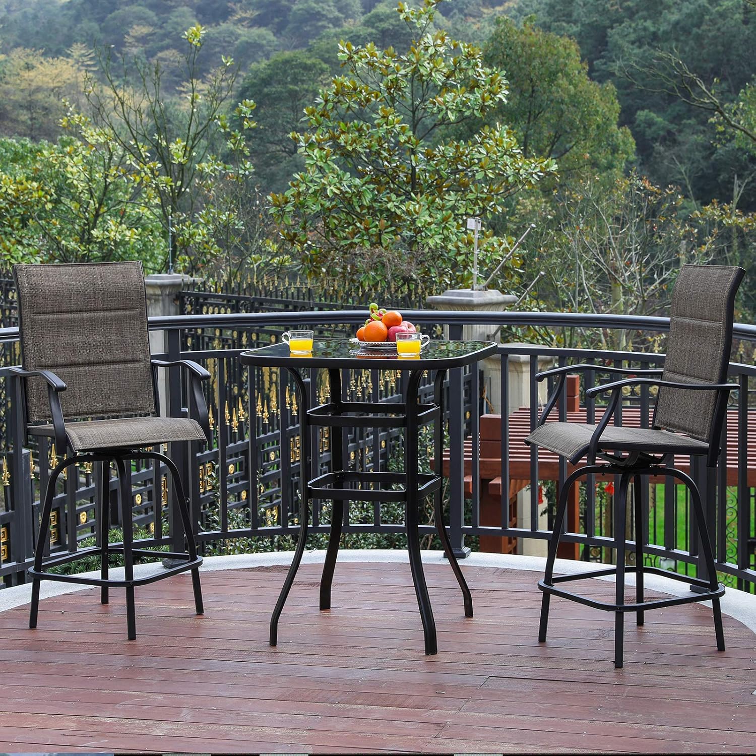 Patio Bar Height Chairs All-Weather 360-Degree Outdoor Swivel Bar Stools Foam Containing Cotton Set of 2 for Lawn Backyard Garden: Kitchen & Dining
