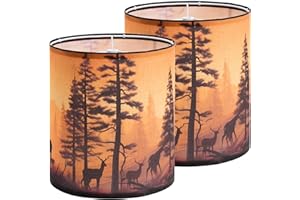 GUZEIR Deer Linen Tall Drum Lampshade set of 2, 9.8" Top x 9.8" Bottom x 11.8" High Lamp Shade, Lamp Shade Replacement for Table and Floor Lamps, Pendant Light, Handcrafted Lampshade, Easy Assembl
