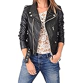 LEATHER FARM Women's Lambskin Leather Bomber Biker Jacket
